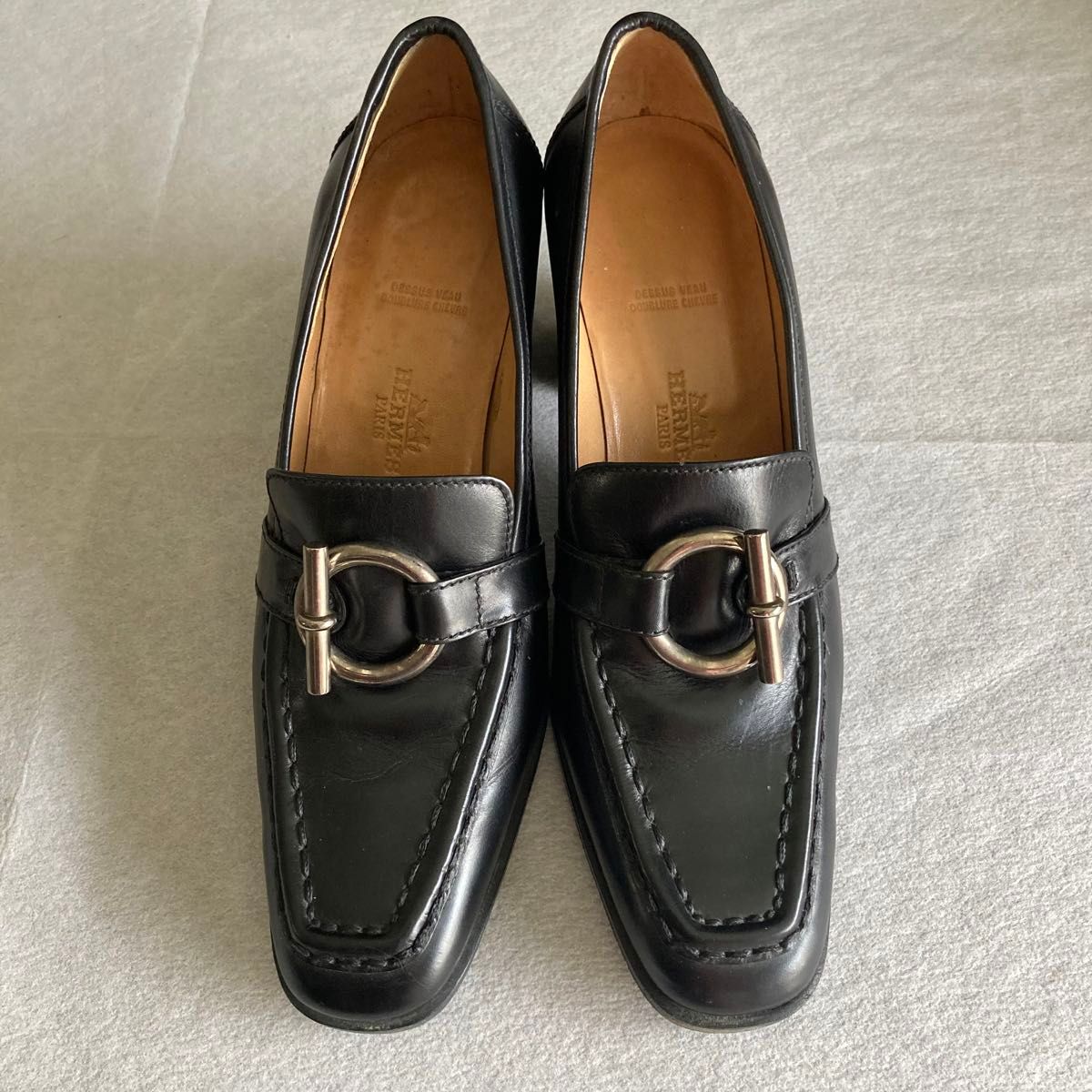 HERMES エルメス ローファー カーフレザー シルバー金具 37 黒 HERMES エルメス ローファー カーフレザー シルバー金具 37 黒