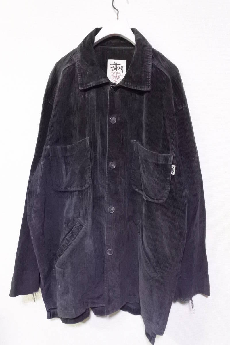 90's OLD STUSSY OUTER GEAR コーデュロイジャケット カバーオール size XL USA製 ブラック ビンテージ_画像1