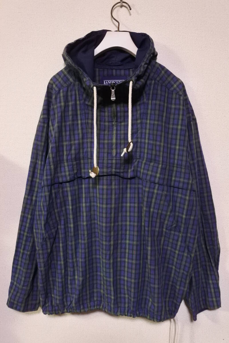 90's LANDS' END Anorak size S ランズエンド コットン アノラックパーカー チェック柄 香港製_画像1