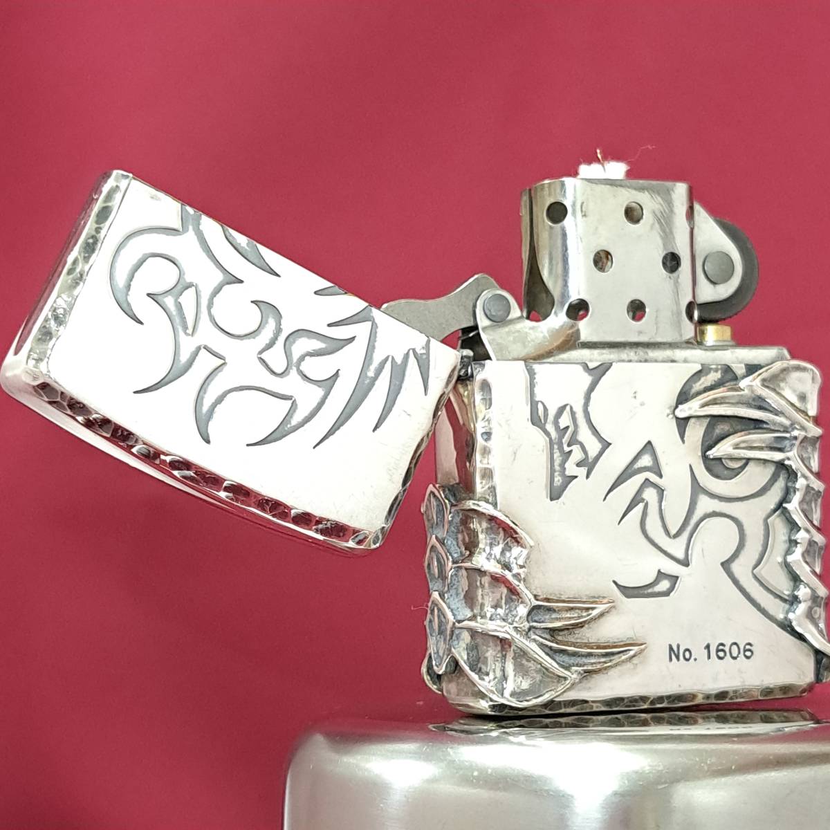 1000円～ zippo 美品 LIMITED EDITION №1606 Dragon Tribal ドラゴン トライバル ジッポ SILVER color オイルライター USA ZA17_画像5