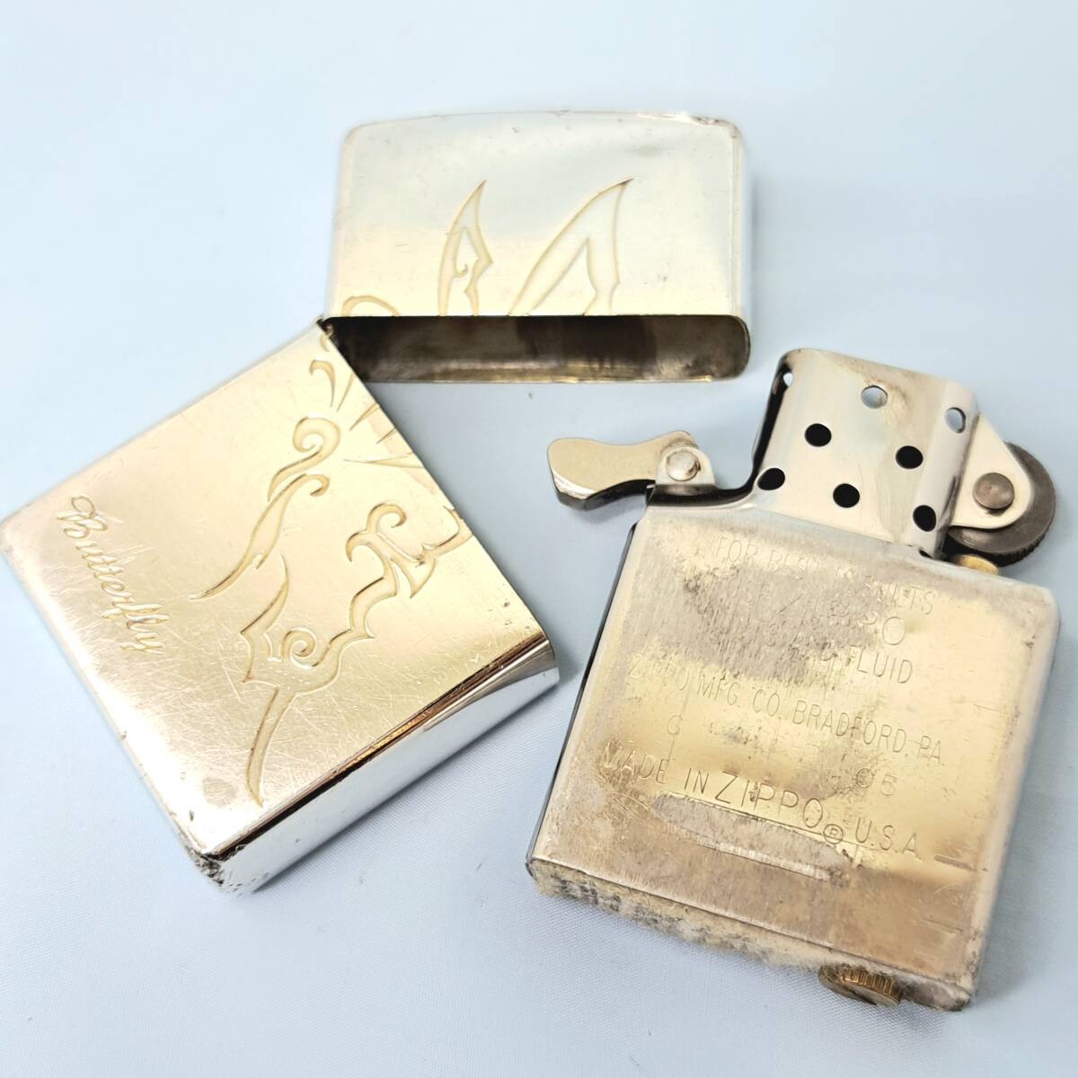 1000円～ zippo 美品 バタフライ Tattoo 蝶 シルバー SILVER color ジッポー オイルライター USA ZB24_画像4