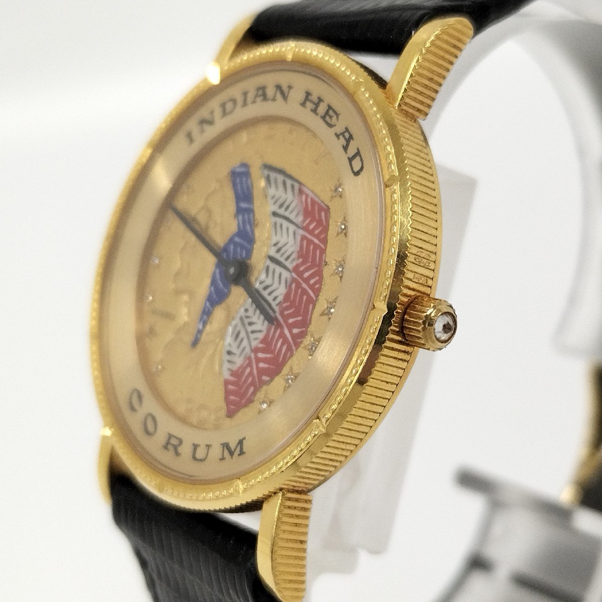 ●CORUM コルム インディアンヘッド コインウォッチ K18 ダイヤ 腕時計 ゴールド文字盤 クォーツ 中古[ne]u559_画像2