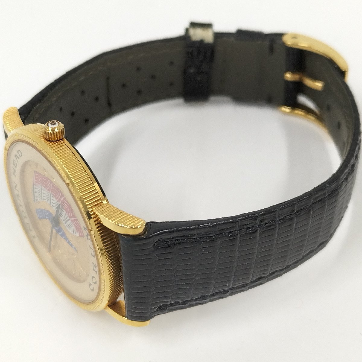 ●CORUM コルム インディアンヘッド コインウォッチ K18 ダイヤ 腕時計 ゴールド文字盤 クォーツ 中古[ne]u559_画像3
