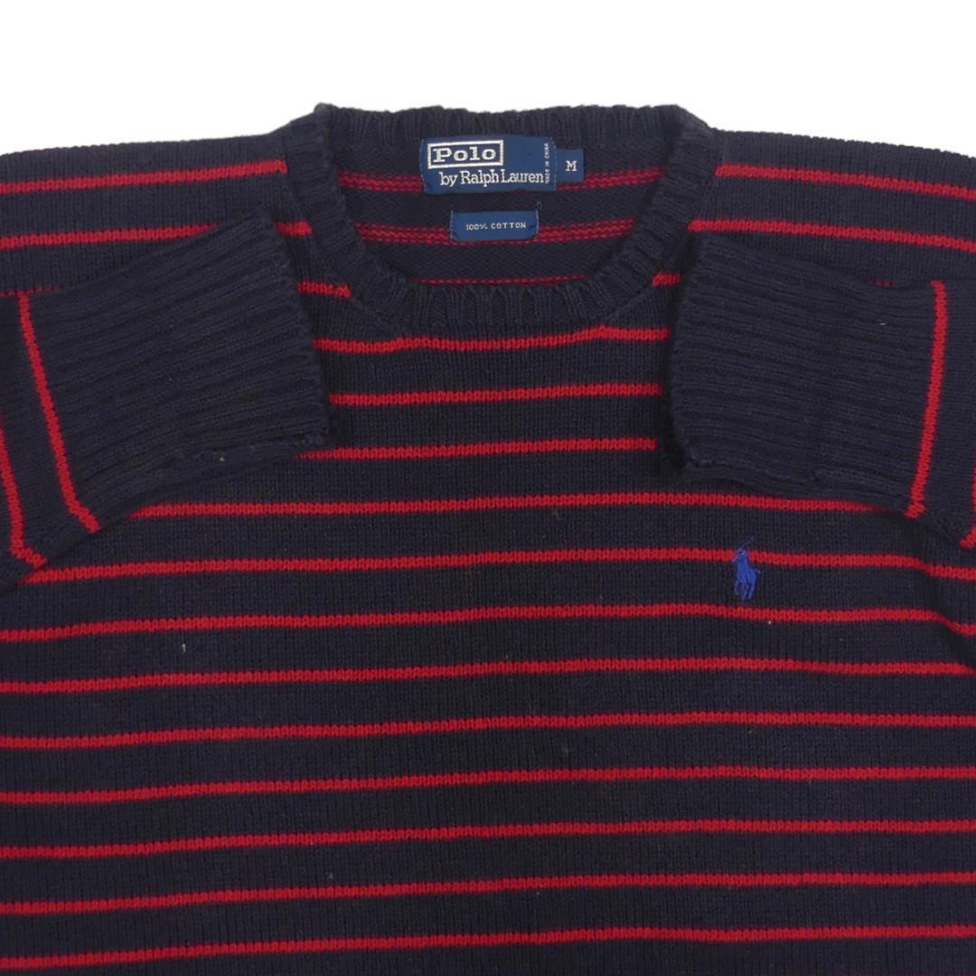 即決★POLO RALPH LAUREN★メンズM ニット セーター ラルフローレン 赤 ボーダー 紺 ヴィンテージ 古着 90~00’s_画像4