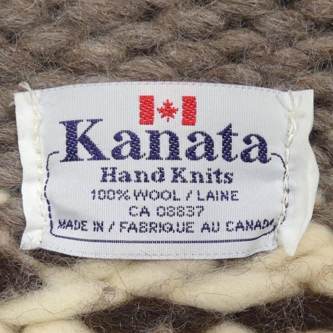 即決★カナダ製 KANATA★メンズXXL位 カウチンセーター カナタ 茶 ベージュ ウール 鳥柄 ニット セーター カーディガン メープルボタン