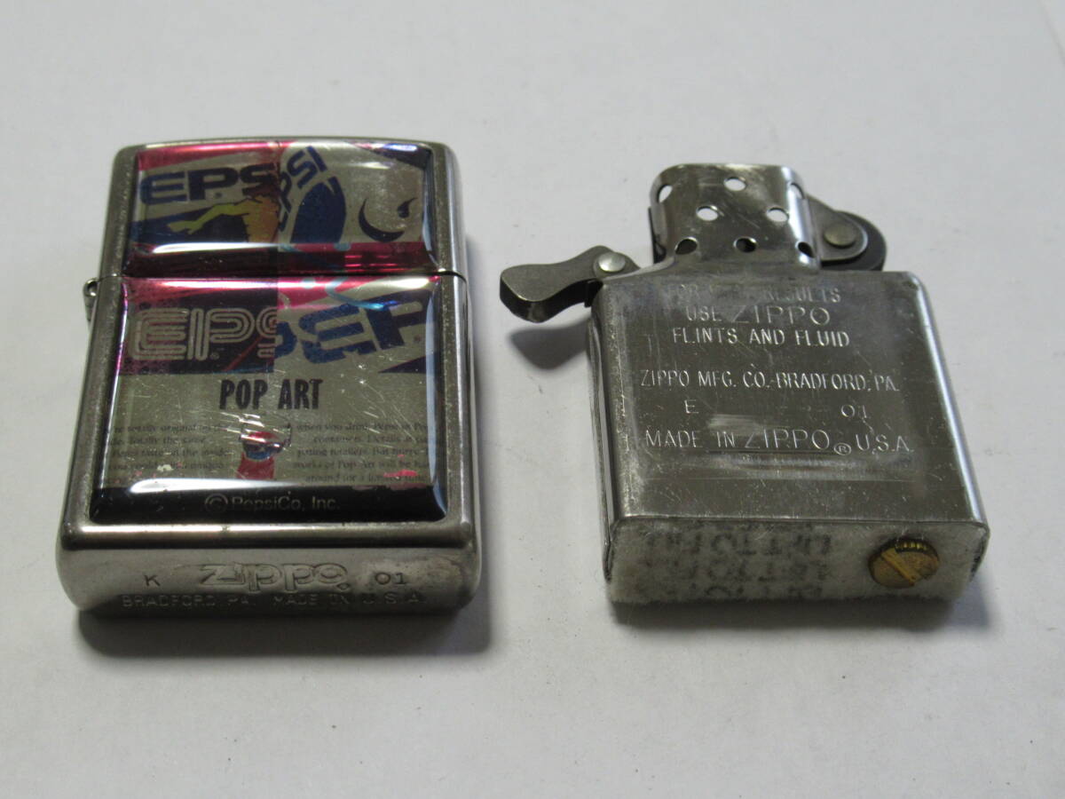 ZIPPO ジッポー オイルライター PEPSI POP ART ペプシ 銀色 無地 2001年 11月 火花確認 点火未確認 現状中古品_画像6