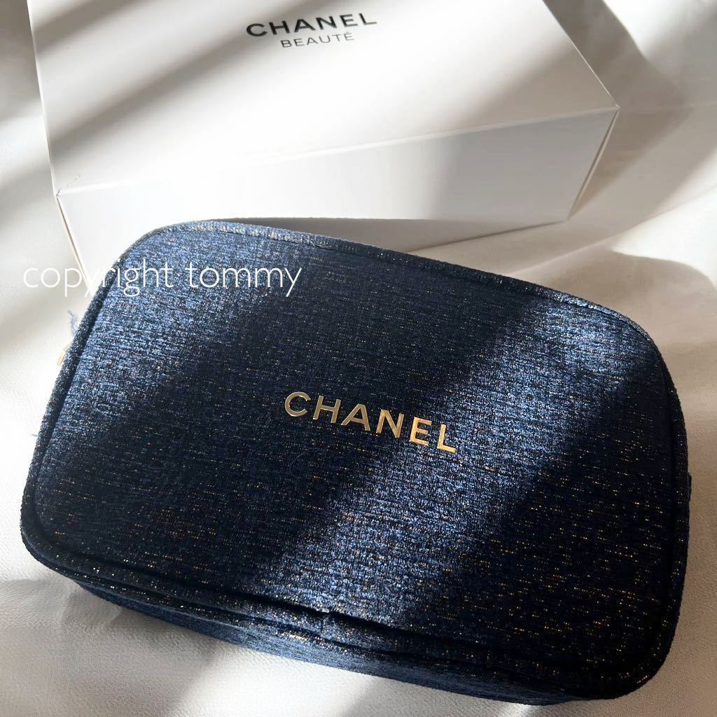 新品 2023 シャネル CHANEL ホリデー ネイビー 箱付き 送料無料 ラメ ポーチ 限定 ノベルティ ロゴ 化粧ポーチ コスメ ブランド _画像1