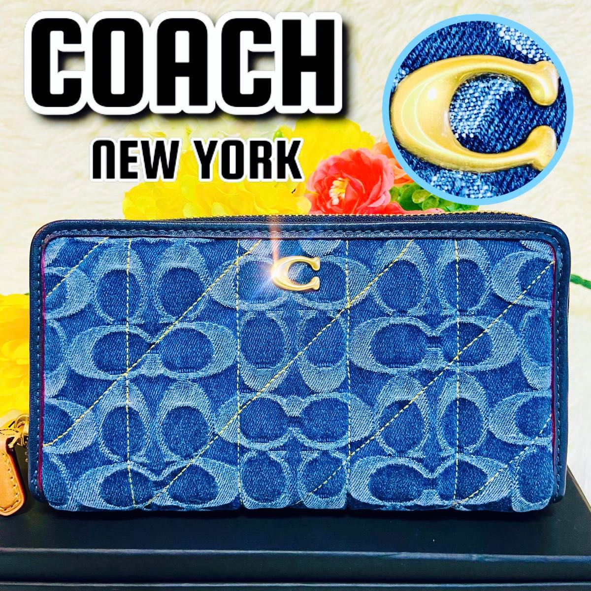 貴重●新品●COACH●コーチ●デニム●長財布●ラウンドファスナー●シグネチャー●未使用●完売品●メンズ●レディース●インディゴ