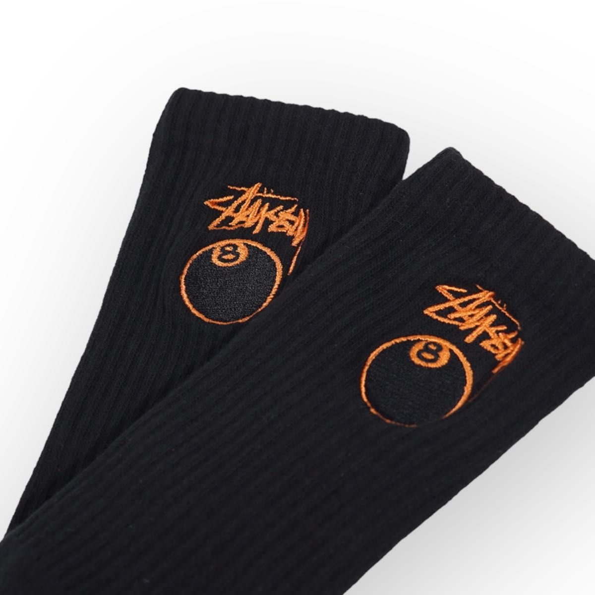 STUSSY ステューシー 8ball ストックロゴソックス オレンジ 海外限定 靴下 ソックス ブラック 黒