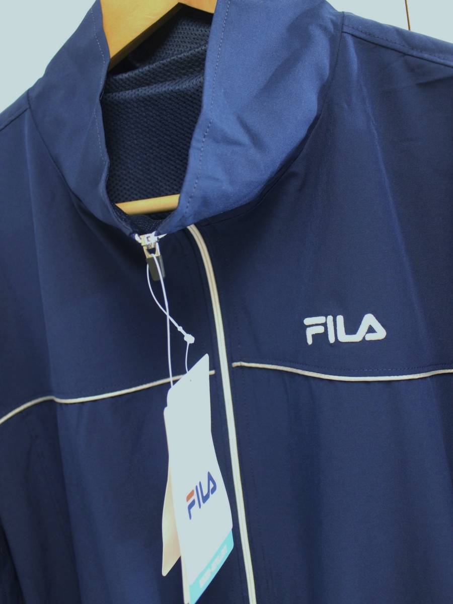 新品*FILA フィラ*UVカット90% 撥水加工ロゴ刺繍 ジップジャケット ブルゾン ウィンドブレーカー レディース 大きいサイズ(4L)ネイビー_画像3