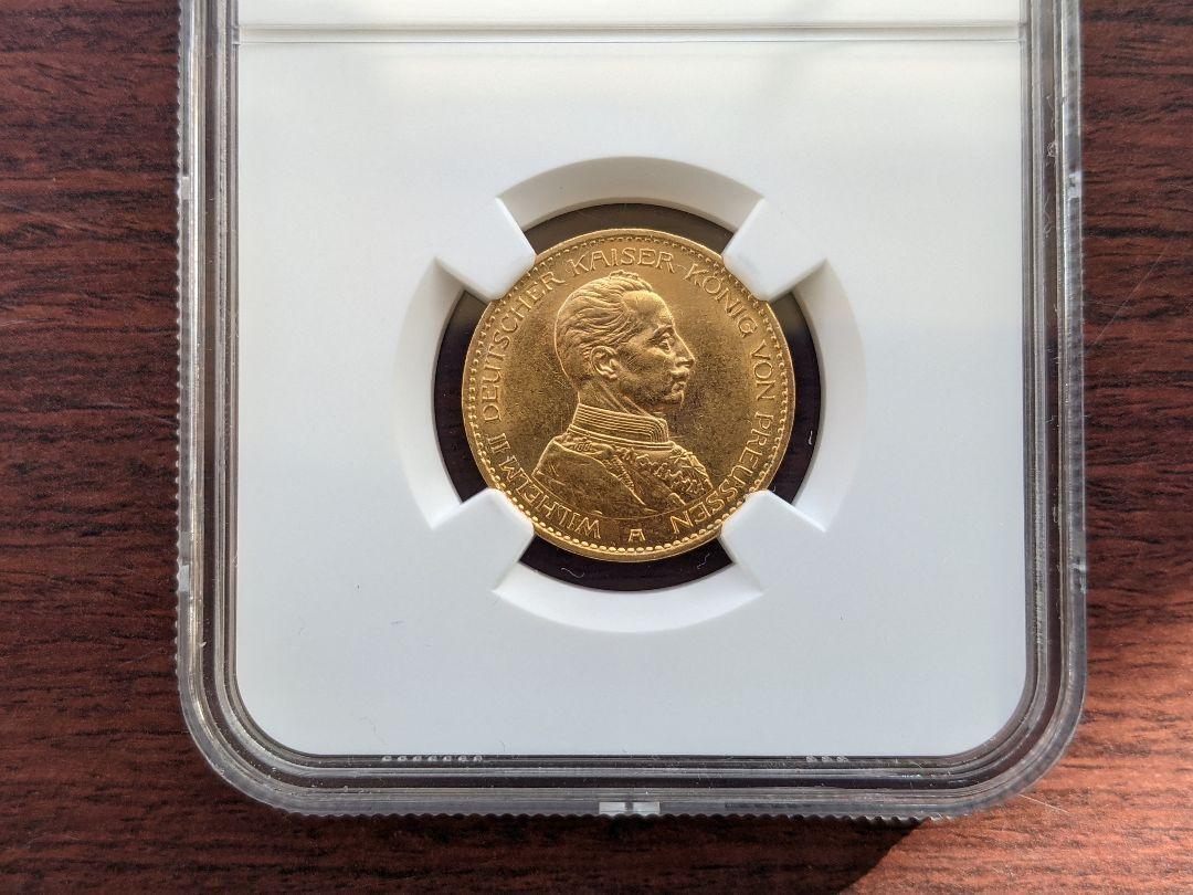 1913年A ドイツ プロイセン 20マルク金貨 ヴィルヘルム2世 NGC AU アンティークコイン イギリス 英国 フランス イタリア ヴィンテージ 古銭_画像2