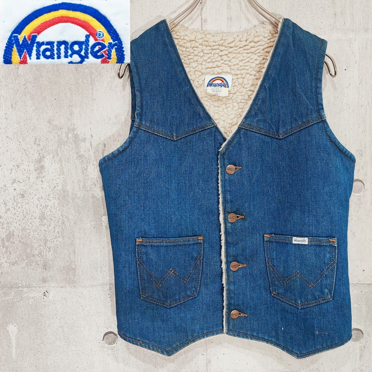 Wrangler デニム ボア ベスト L 987BNVR 虹タグ レインボー Wrangler デニム ボア ベスト L 987BNVR 虹タグ レインボー