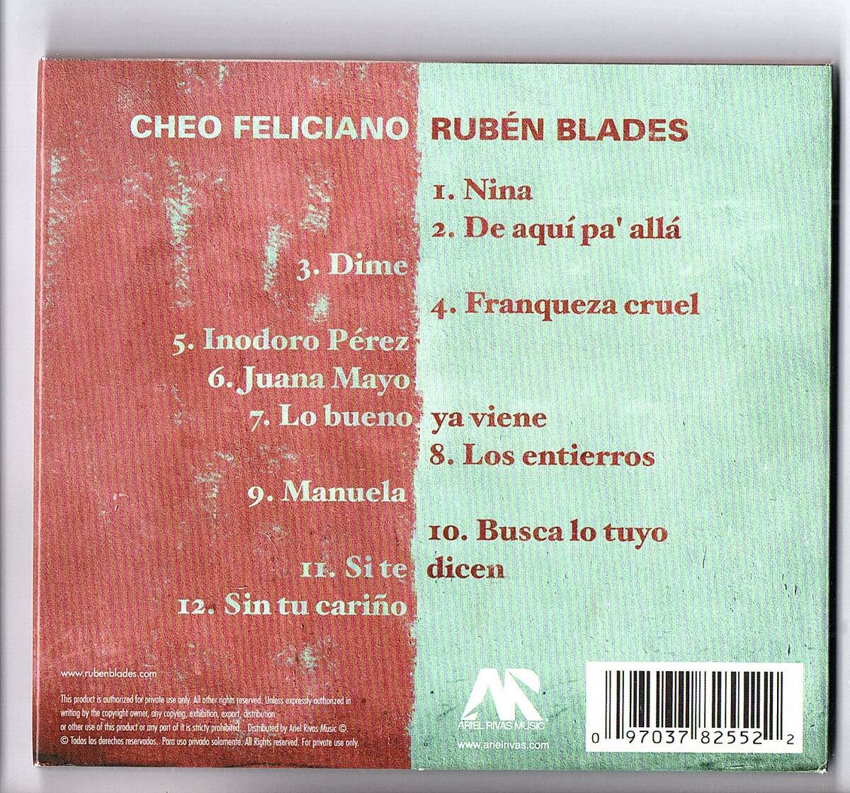 【輸入盤CD】「Eba Say Aja / Ruben Blades 、Cheo Feliciano ルーベン・ブレイズ、チェオ・フェリシアーノ」サルサ _画像2