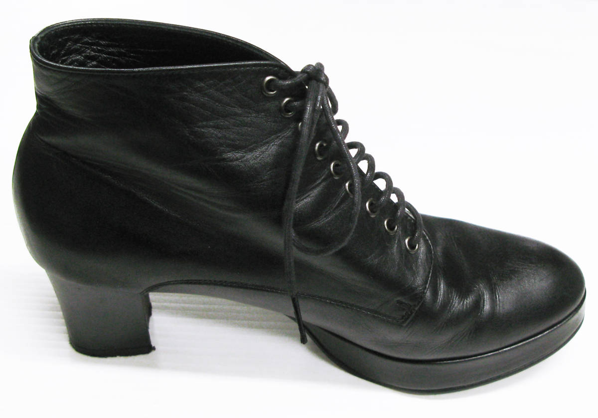 Yohji Yamamoto + noir LEATHER SHORT BOOTS 3 BLACK SHOES ヨウジヤマモト ハイヒール ショート ブーツ 3 黒 靴 レザー ノアール 革靴_画像1