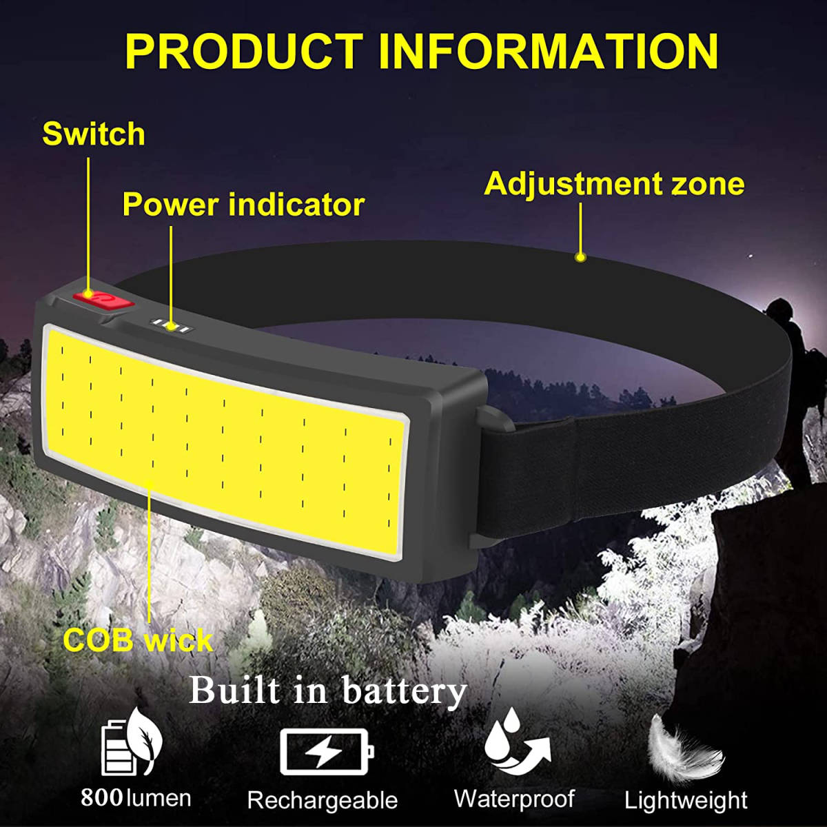 LED COB 巨大 ヘッドライト ヘッドランプ USB 充電 防水 リチウム バッテリー 3点灯モード 強 弱 点滅 釣り 登山 キャンプ 作業 防災_画像1