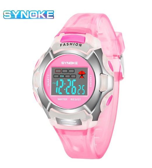 送料無料 未使用 Synoke 子供 キッズ 腕時計 デジタル ウォッチ ピンク シルバー レディース 女性 女子 多機能 スポーツ 防水の画像1
