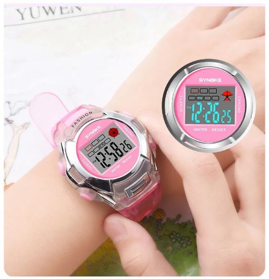 送料無料 未使用 Synoke 子供 キッズ 腕時計 デジタル ウォッチ ピンク シルバー レディース 女性 女子 多機能 スポーツ 防水の画像3