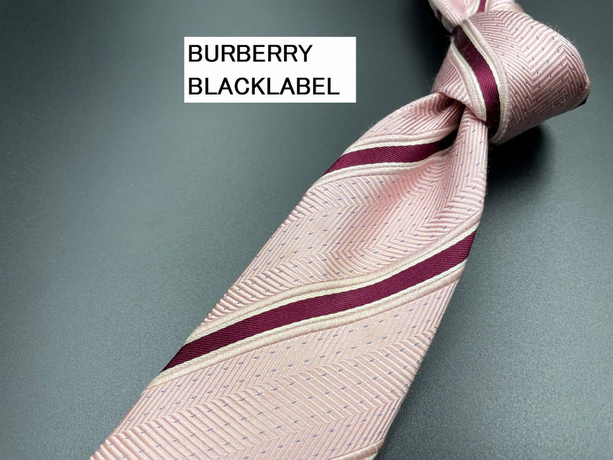 BURBERRY BLACK LABEL　バーバリーブラックレーベル　ロゴ＆レジメンタル柄　ネクタイ　3本以上送料無料　ピンク　0204090_画像1