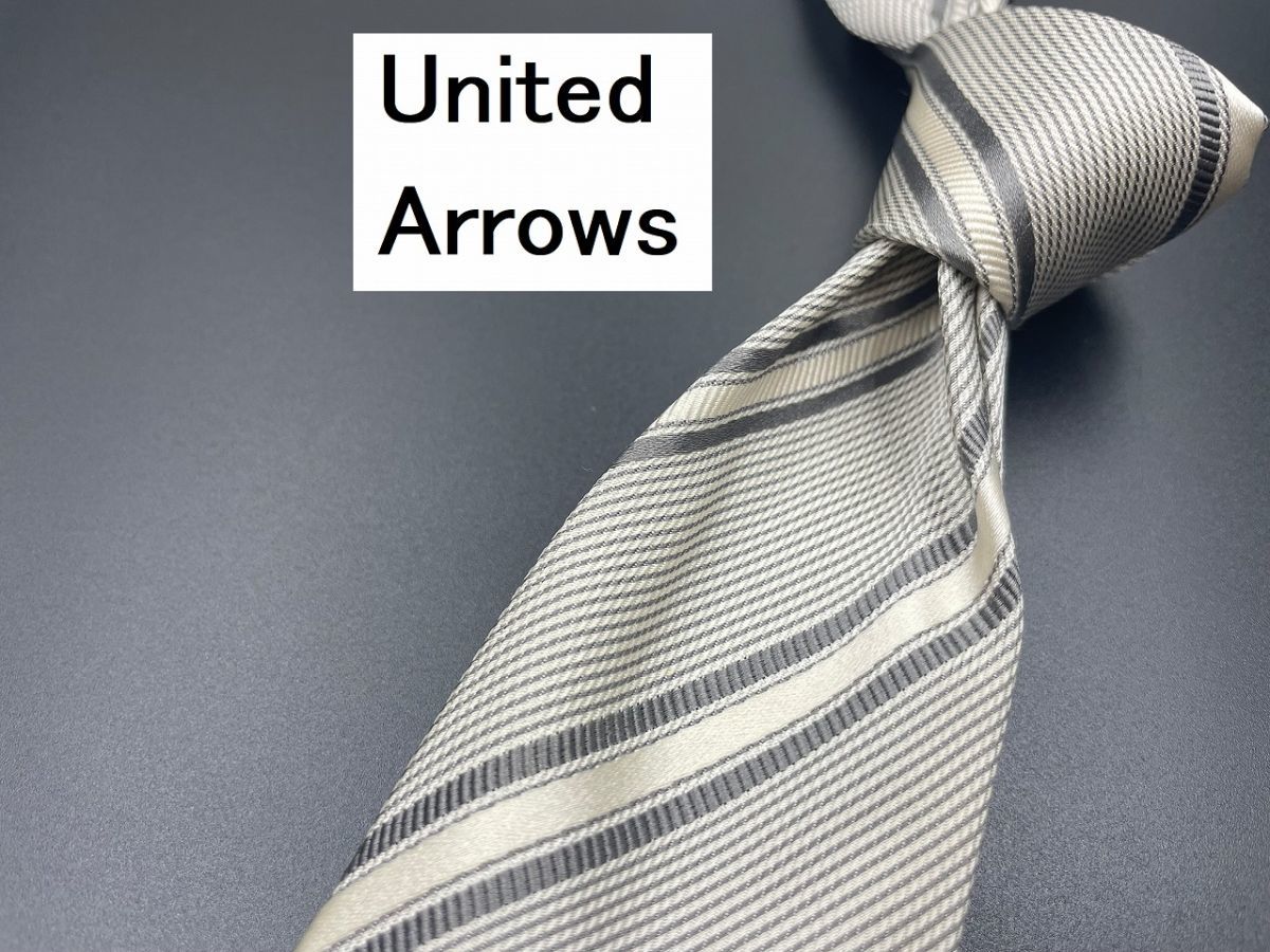 【超美品】United Arrows　Nicky　ユナイテッドアローズ　レジメンタル柄　ネクタイ　3本以上送料無料　グレイ系　0204010_画像1
