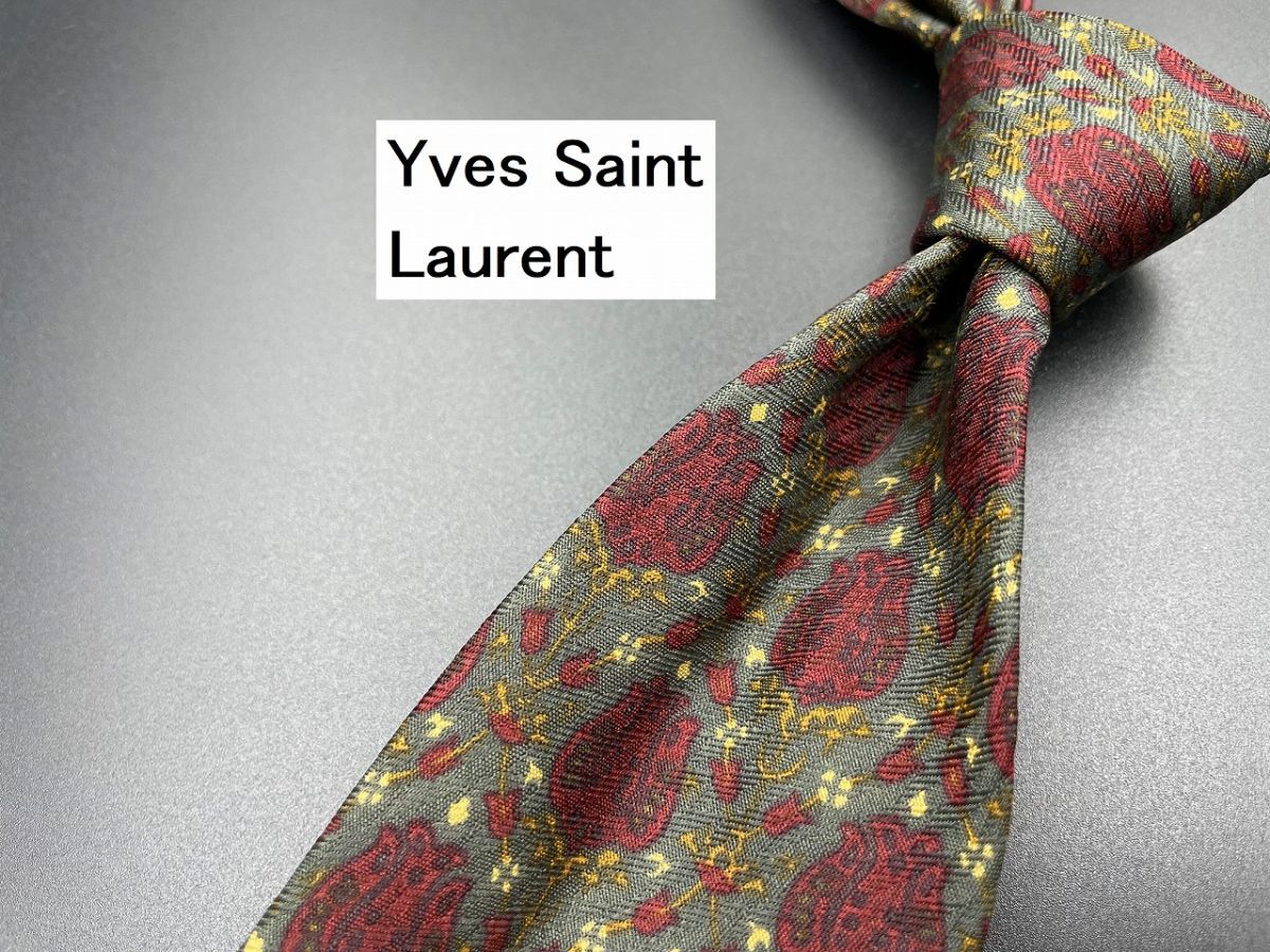 【超美品】YvesSaintLaurent サンローラン 花柄 ネクタイ 3本以上送料無料 グレイ 0204114の画像1