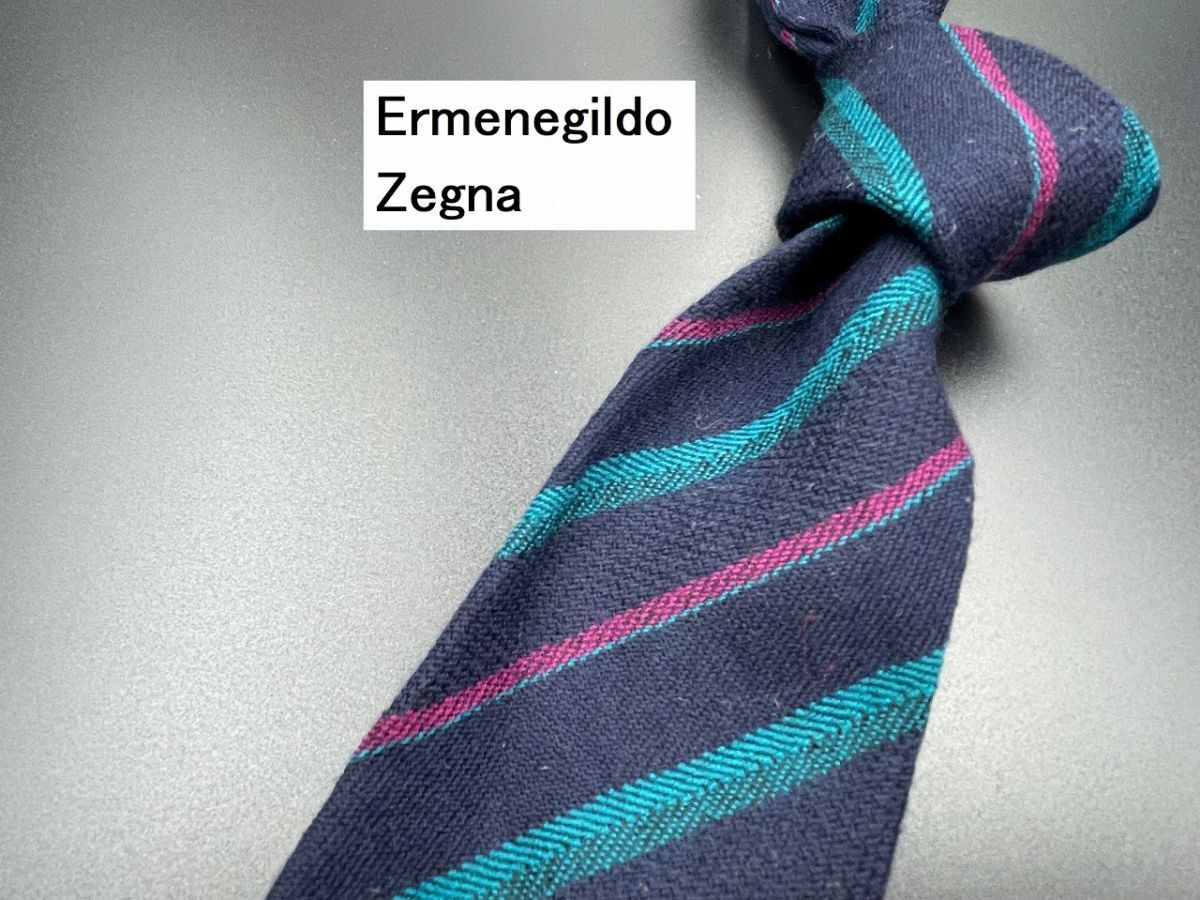 【超美品】ErmenegildoZegna　エルメネジルドゼニア　レジメンタル柄　ネクタイ　3本以上送料無料　ネイビー　0204142_画像1