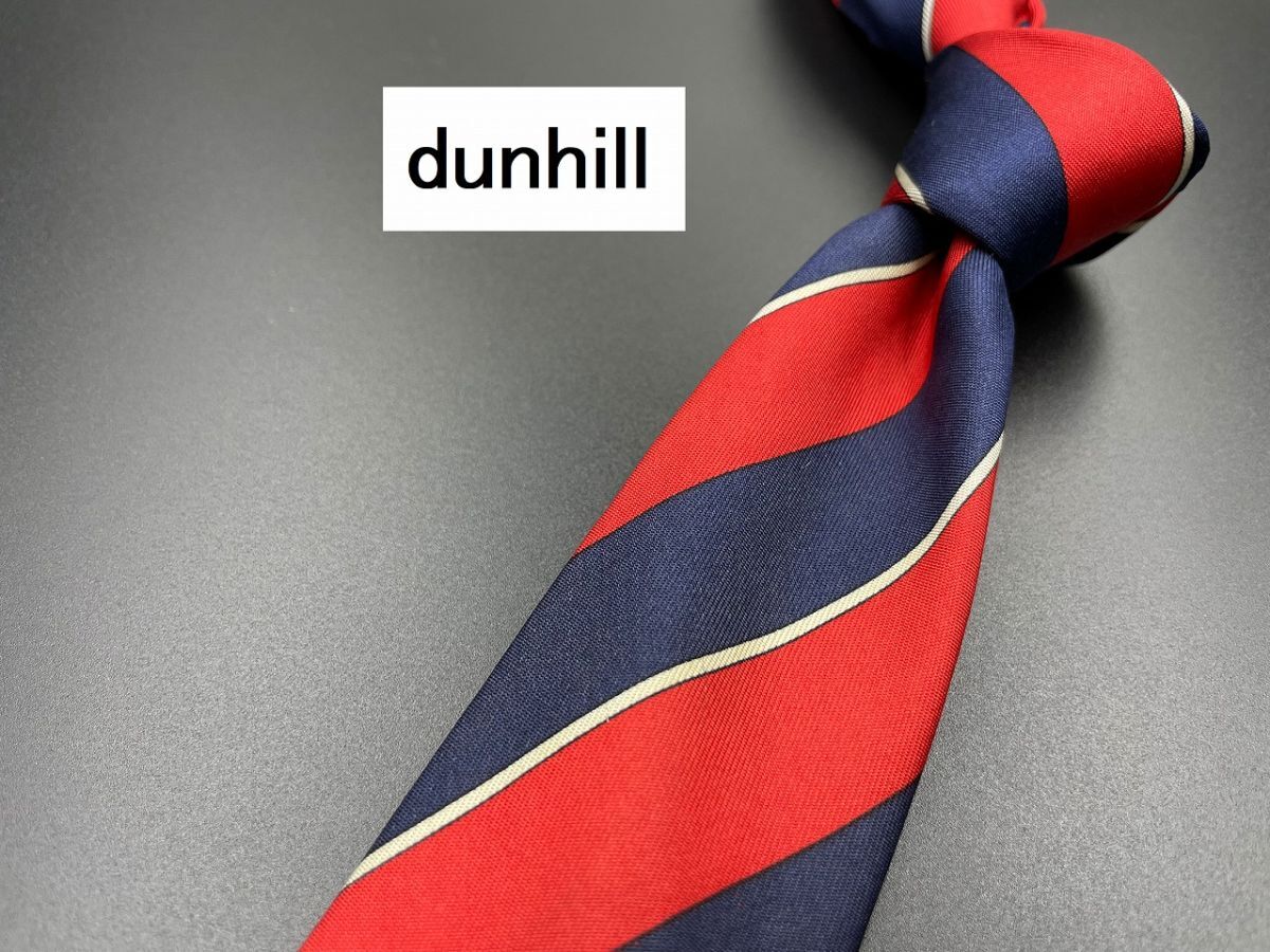 dunhill　ダンヒル　ロゴ＆レジメンタル柄　ネクタイ　3本以上送料無料　ワインレッド系　0204119_画像1