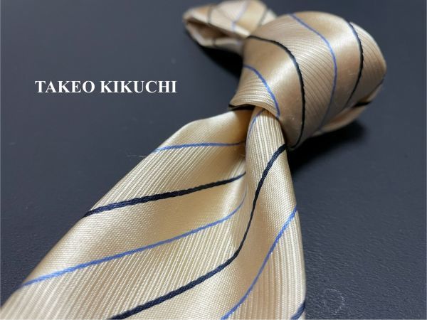 【超美品】TAKEOKIKUCHI　タケオキクチ　レジメンタル柄　ネクタイ　3本以上送料無料　ブラウンベージュ　光沢_画像1
