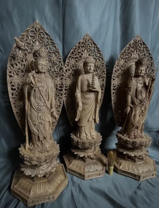  large height 61cm. wave sculpture Buddhism handicraft total . made finest quality carving tree carving Buddhist image medicine ... three .. image 