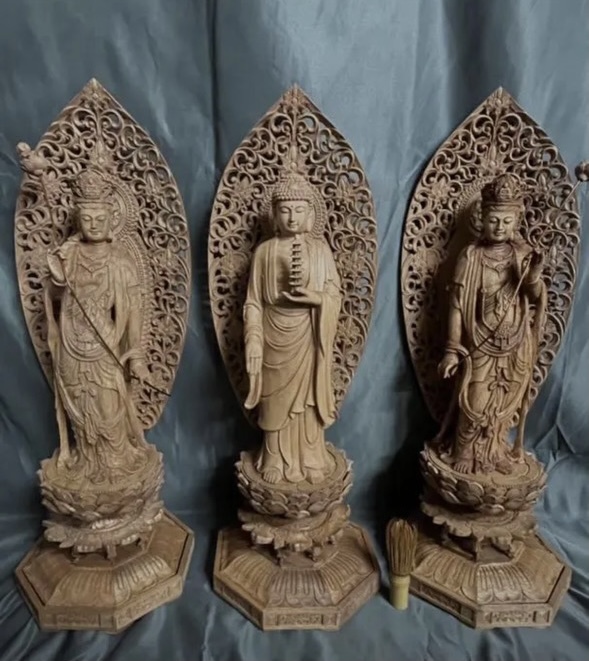  large height 61cm. wave sculpture Buddhism handicraft total . made finest quality carving tree carving Buddhist image medicine ... three .. image 