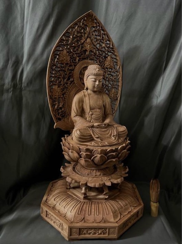 大型高62cm 仏教工芸品　総楠製　井波彫刻　極上彫　木彫仏像　釈迦如来座像_画像7