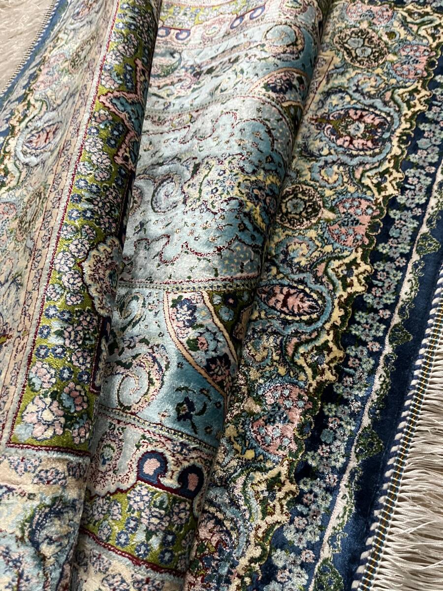 イラン産　高級ペルシャ絨毯　総シルク　手織り　最高峰225万ノット　101×152cm #16_画像4