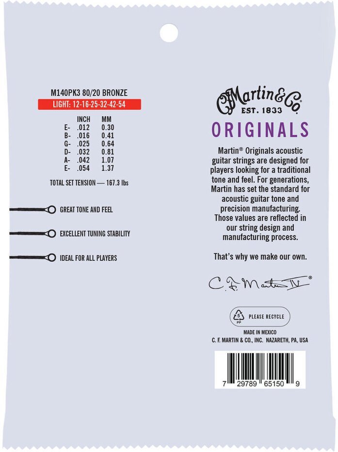 ★MARTIN M140PK3 ×3 [12-54] ACOUSTIC/Light アコースティックギター弦 3セットパック★新品送料込_画像2
