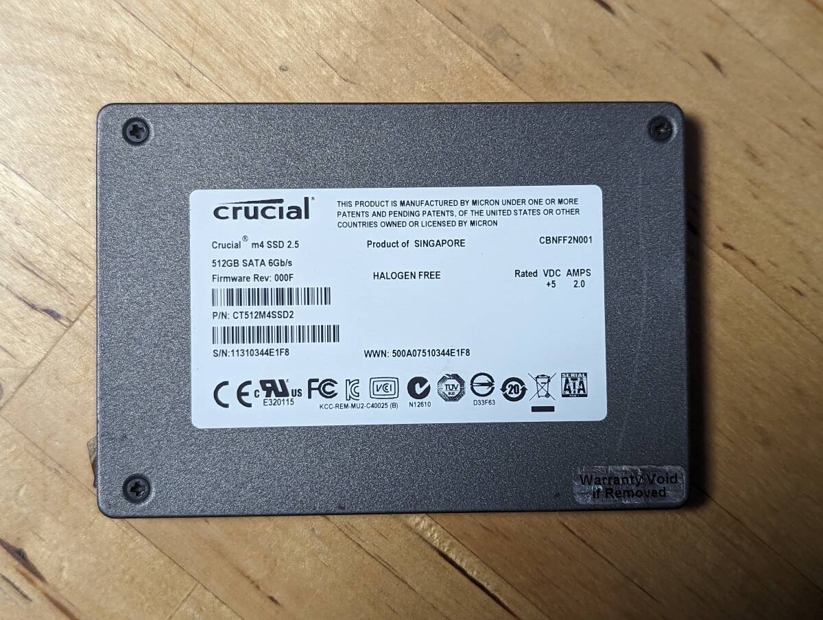 CRUCIAL 内蔵ハードディスクSSD 512GB【動作確認済み】44E1F8　_画像1