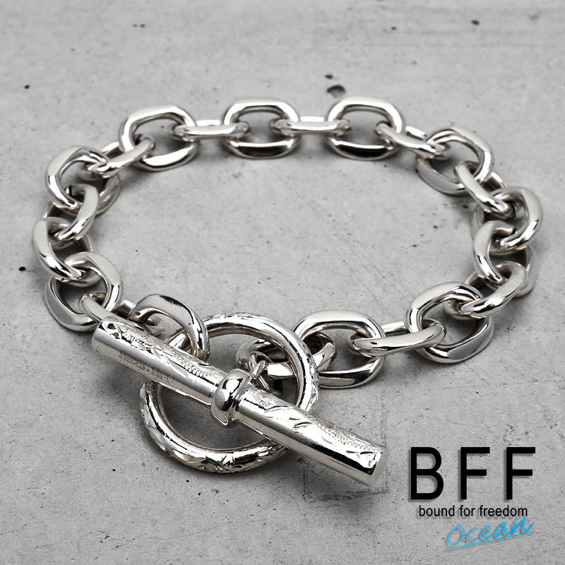 BFF ブランド ハワイアン マンテル 11mm シルバー925 チェーンブレスレット 金属アレルギー対応 専用BOX