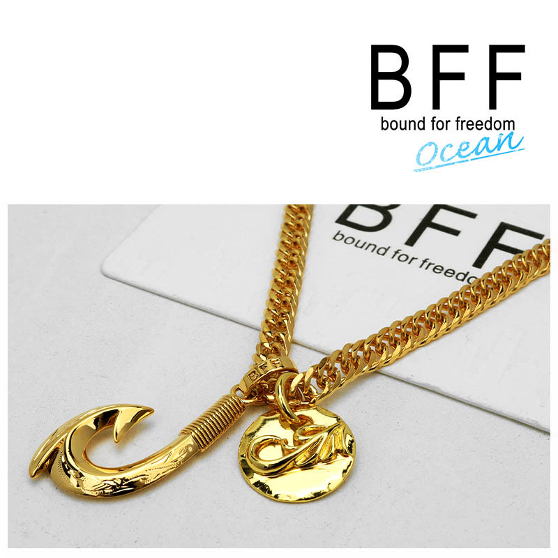 BFF ブランド フィッシュフックネックレス ダブル喜平 6面カット 釣り針 ステンレス 18K GP ゴールド 金色 専用BOX_画像7