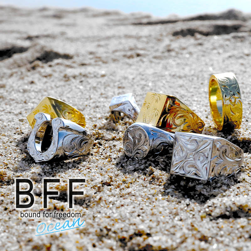 BFF ブランド パームツリー 幅4mm 平打リング ゴールド 18K GP 金色 ヤシの木 手彫り 専用BOX付属 (7号)_画像7