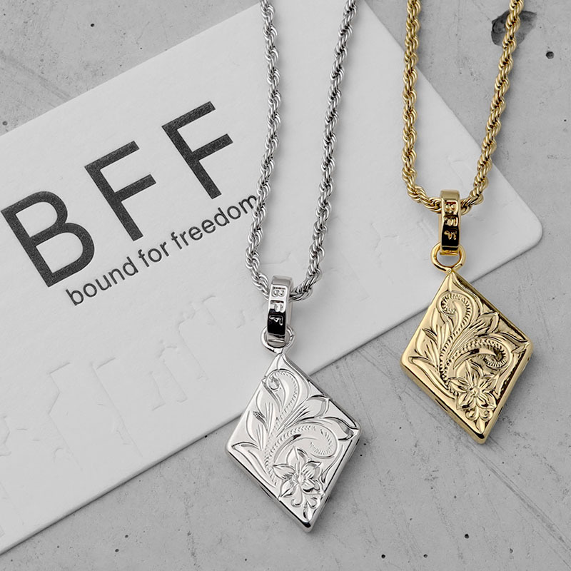 BFF ブランド ラムバスネックレス ゴールド 18K GP プルメリア ダイヤ 手彫り 専用BOX付属 (45cmチェーン)_画像8