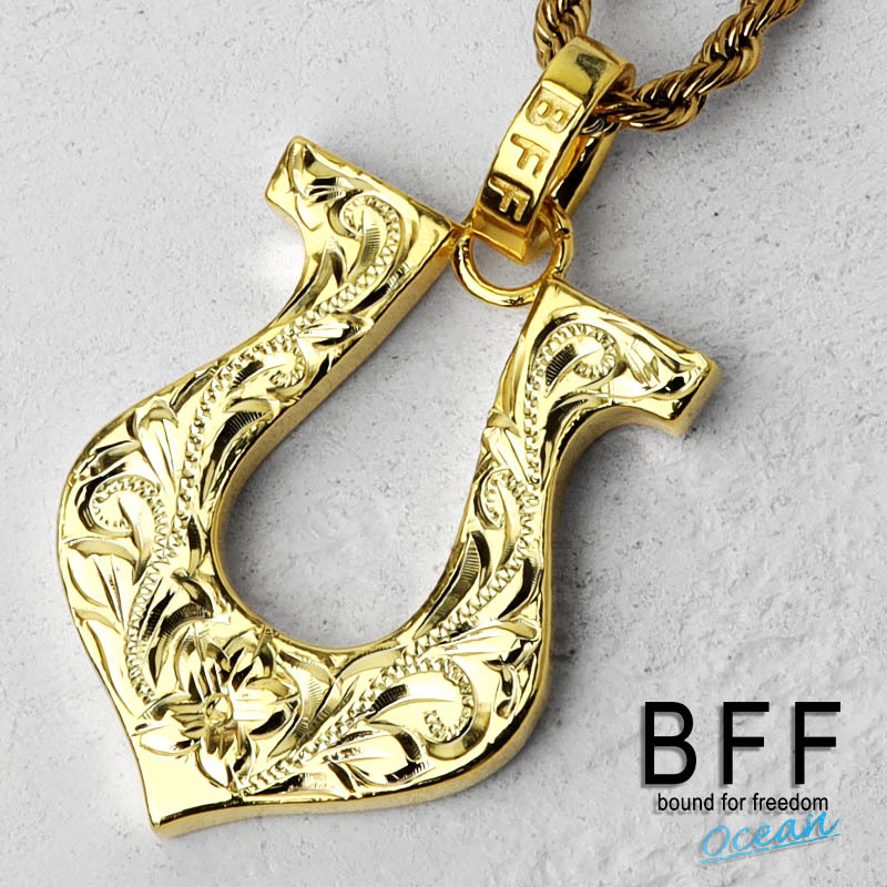 BFF ブランド ホースシューネックレス シルバー925 ゴールド 18K GP 金色 馬蹄 手彫り (50cmチェーン)_画像1