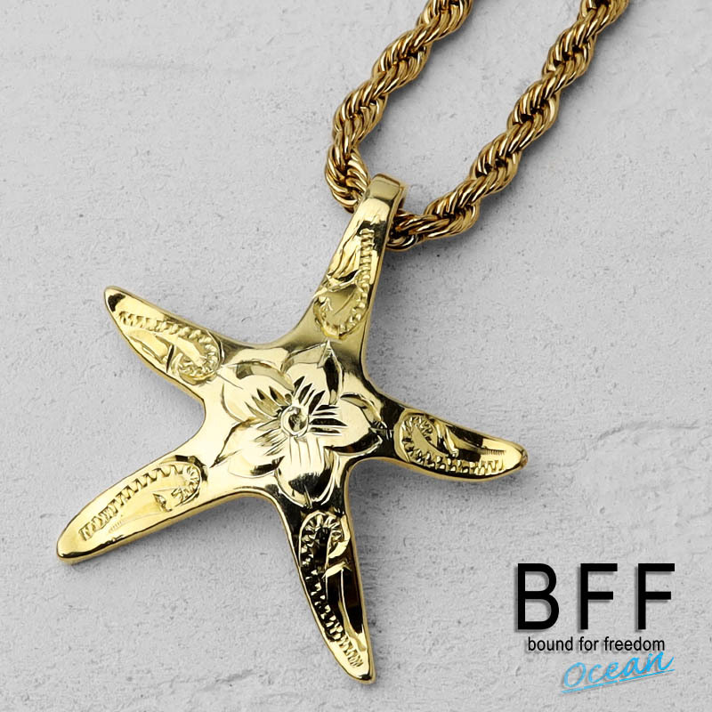 BFF ブランド ヒトデネックレス シルバー925 ネックレス ゴールド 18K GP 星 手彫り (60cmチェーン)