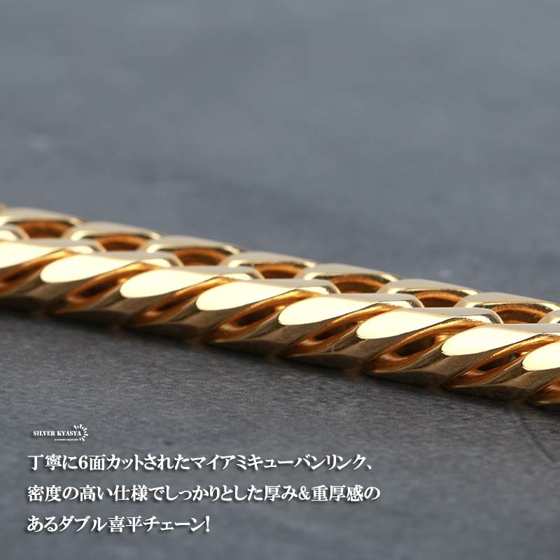 幅11mm ステンレス 喜平ネックレス 中折式 金 ダブル喜平チェーンネックレス ゴールド 18金 18k gp (60cm)_画像3