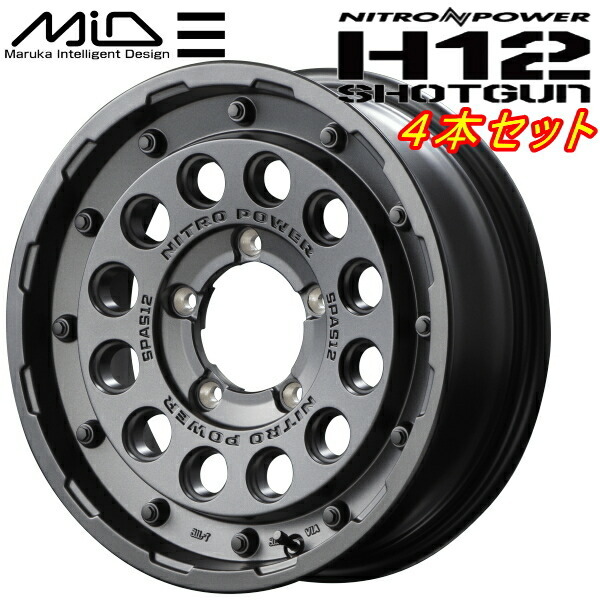 MARUKA MID NITRO POWER H12 SHOTGUN ホイール4本Set バレルブラック 5.5J-16インチ 5穴/PCD139.7 インセット+20_画像1