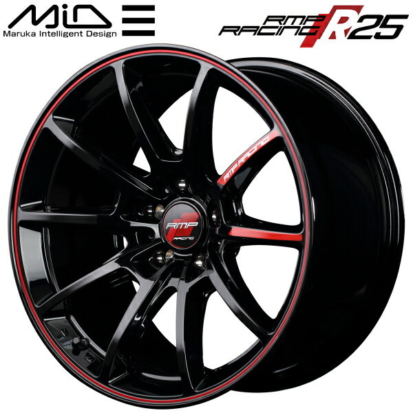 MARUKA MID RMP RACING R25 ホイール4本Set ブラック/リムレッドライン 8.5J-18インチ 5穴/PCD114.3 インセット+45_画像1