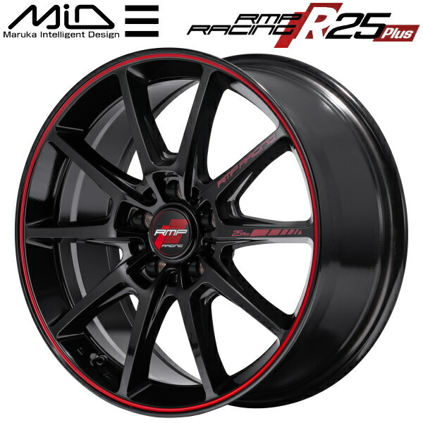 MARUKA MID RMP RACING R25 Plus ホイール4本Set ブラック/リムレッドライン 7.5J-18インチ 5穴/PCD114.3 インセット+50_画像1