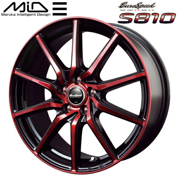 MARUKA MID EuroSpeed S810 ホイール4本Set ブラックポリッシュ/レッドクリア 4.5J-14インチ 4穴/PCD100 インセット+45_画像1