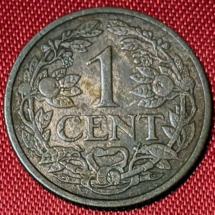 オランダ　1セント青銅貨　1928年 　【流通品・美銅貨】　　玉ちゃんNo.2414_画像2