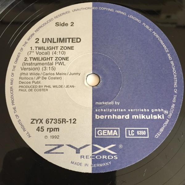 2 UNLIMITED - TWILIGHT ZONE (NOT ENOUGH VERSION, 7 VOCAL, INSTRUMENTAL PWL VERSION)　ジュリアナ鬼ヒット　レア_画像2