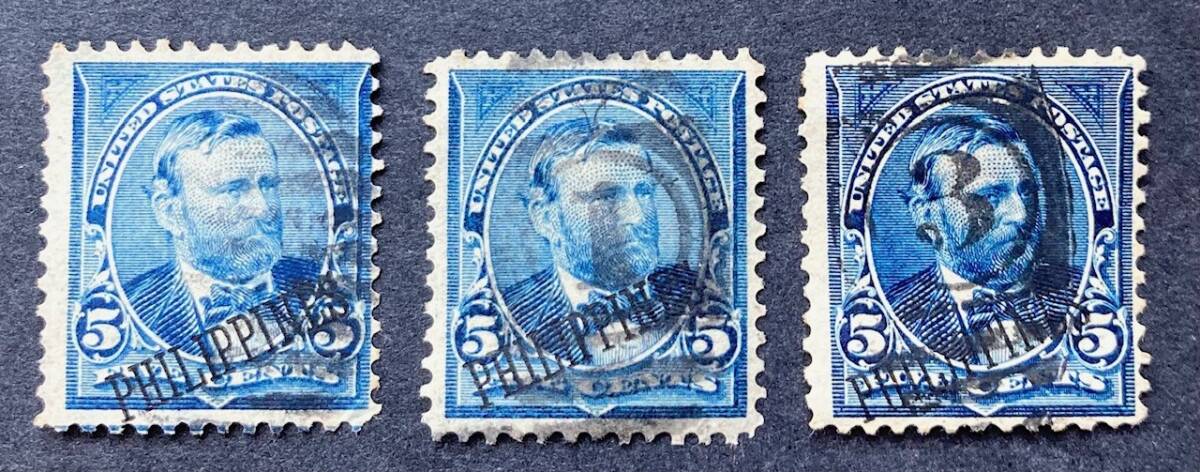 【アメリカ領フィリピン】1899年 PHILIPPINES加刷切手 5c（Sc #216）消印バリエーションの小コレクション14枚_画像3