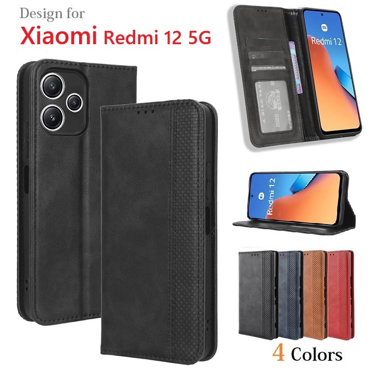 Redmi 12 5G XIG03用本革風 TPU手帳型 保護ケース スタンド機能 マグネット付 カード入れ付 レッド_画像1