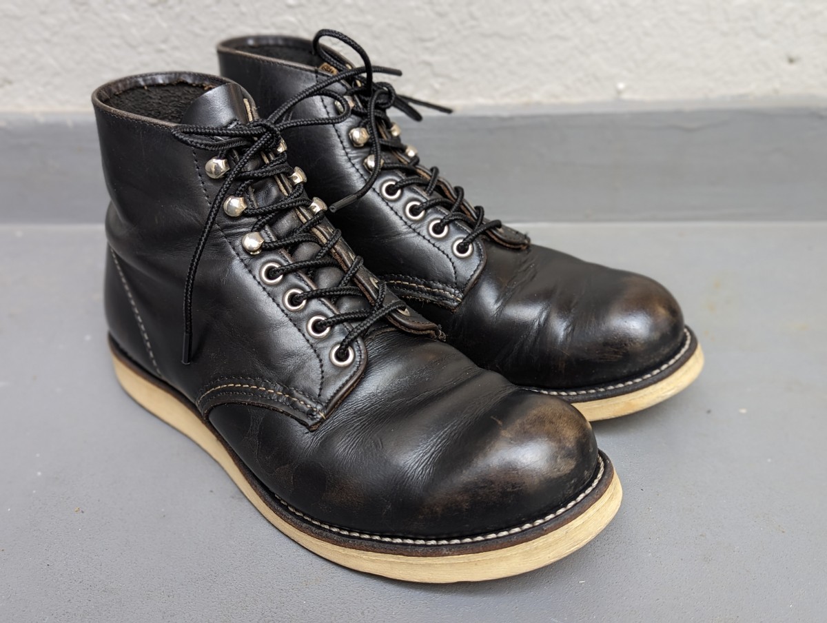 レッドウィング 96年 8165 茶芯 ブラッククローム プレーントゥ 7.5D RED WING_画像2