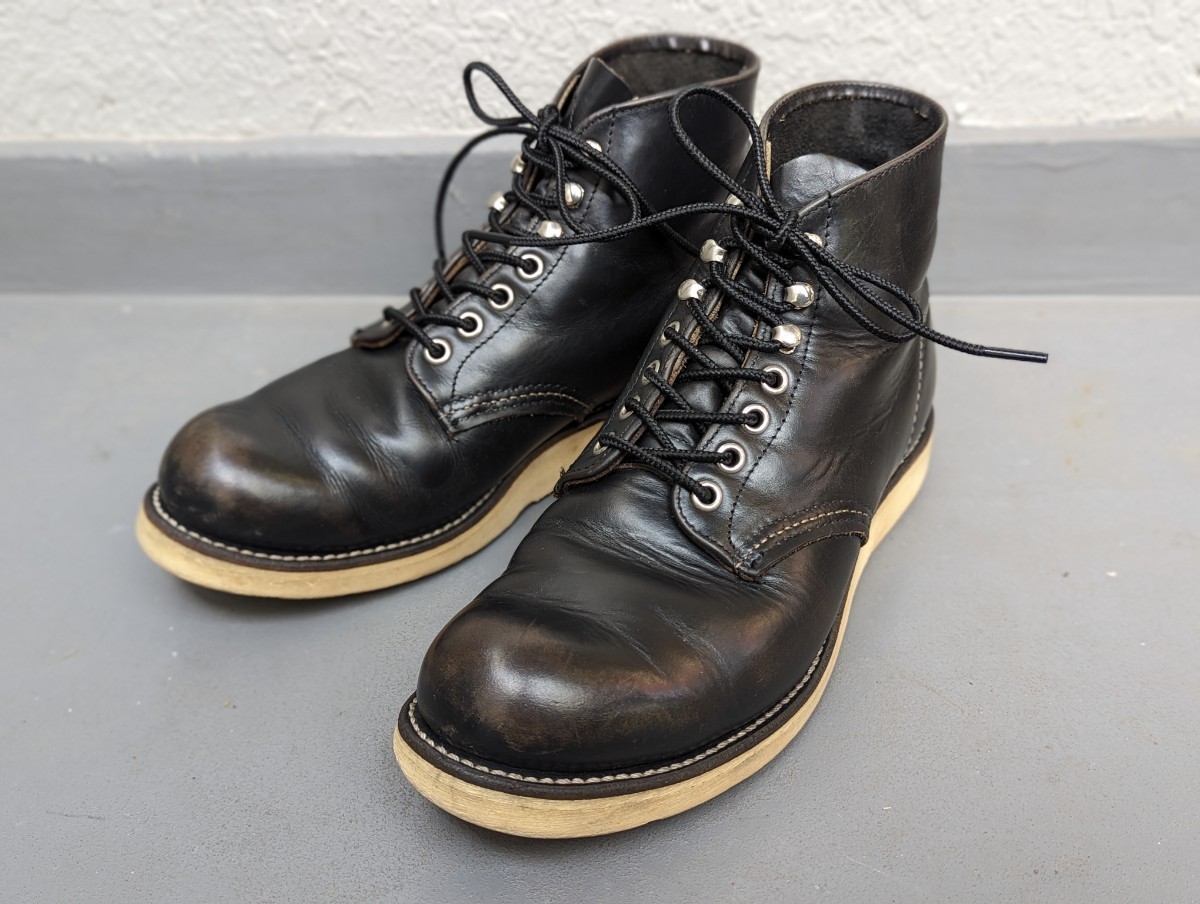 レッドウィング 96年 8165 茶芯 ブラッククローム プレーントゥ 7.5D RED WING_画像3